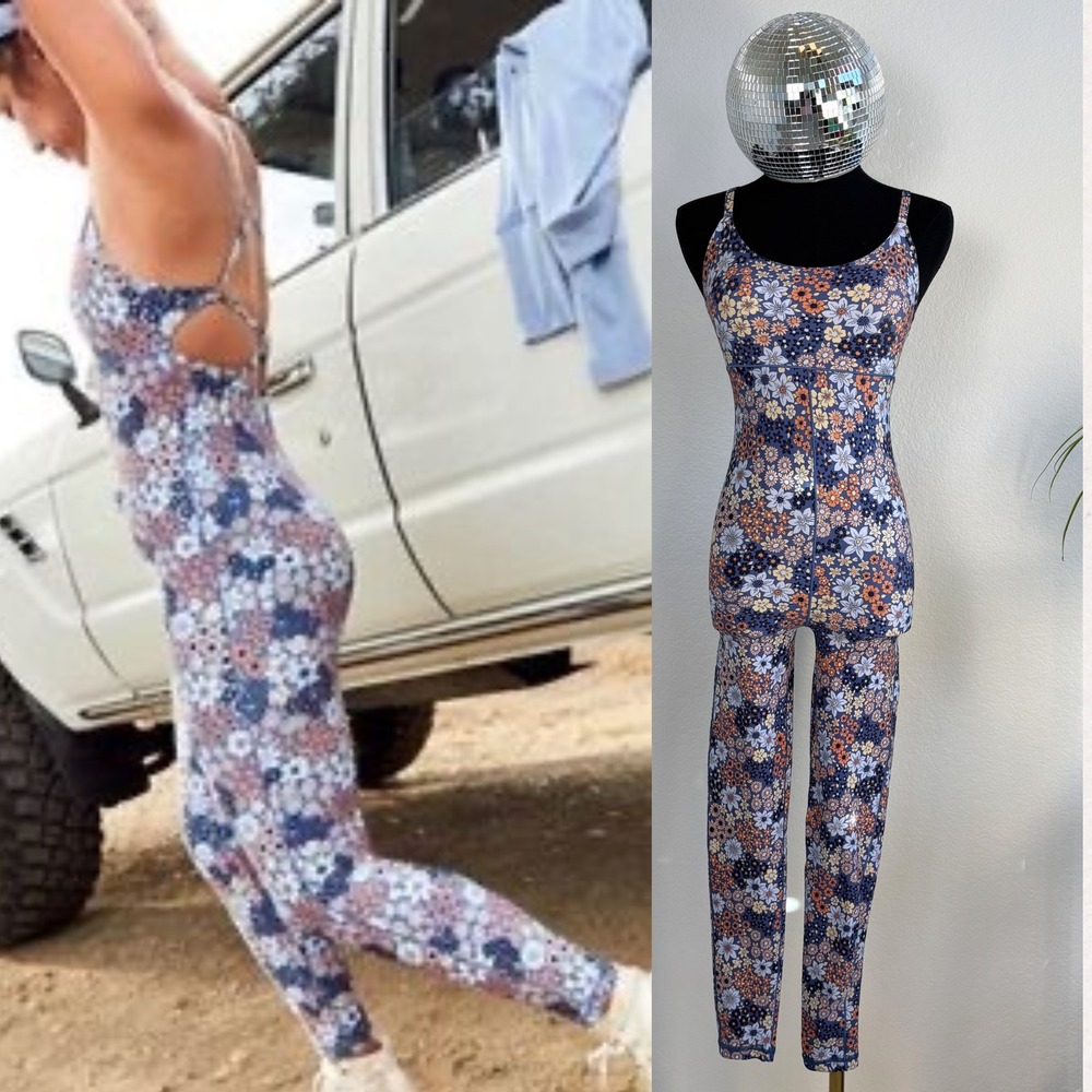 OFFLINE by Aerie Floral Bodysuit XS | Daisy Print‎ Crisscross Back Jumpsuit Blue